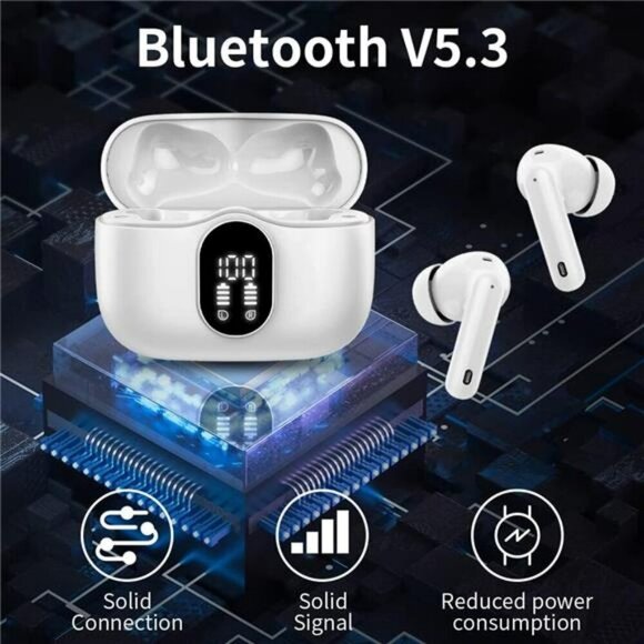 Wireless Bluetooth Earbuds Noise Cancelling Mic Waterproof LED Display White - Picture 4 of 7